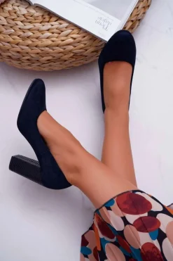 Damskie Czółenka Sergio Leone PB200 Zamszowe Granatowe Selva