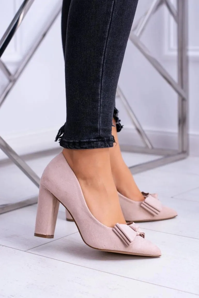 Damskie Czółenka W Szpic Beżowe Sandy