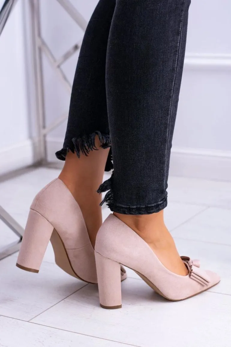 Damskie Czółenka W Szpic Beżowe Sandy