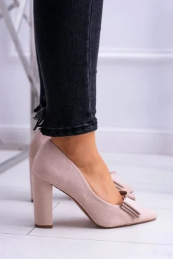 Damskie Czółenka W Szpic Beżowe Sandy