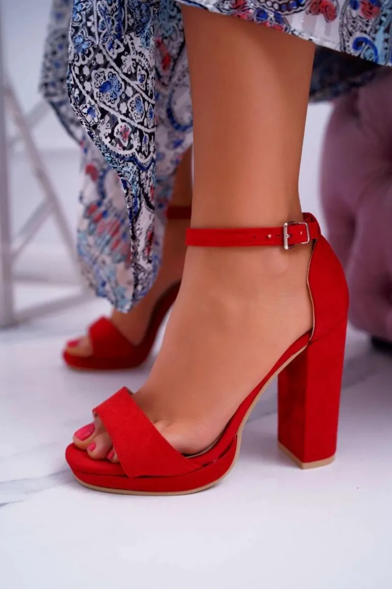 Damskie Czerwone Sandały Na Słupku Platforma Debora