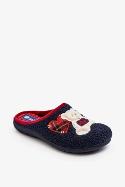 Damskie Domowe Klapki Kapcie Z Misiem Inblu EC000095 Granatowe