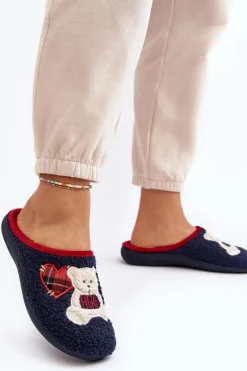 Damskie Domowe Klapki Kapcie Z Misiem Inblu EC000095 Granatowe