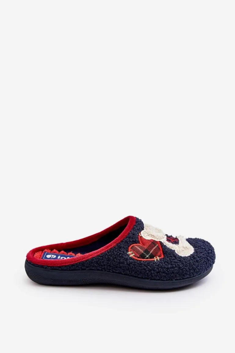 Damskie Domowe Klapki Kapcie Z Misiem Inblu EC000095 Granatowe