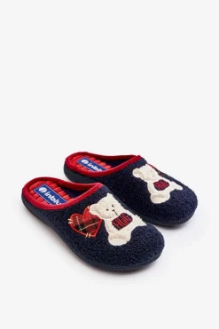 Damskie Domowe Klapki Kapcie Z Misiem Inblu EC000095 Granatowe