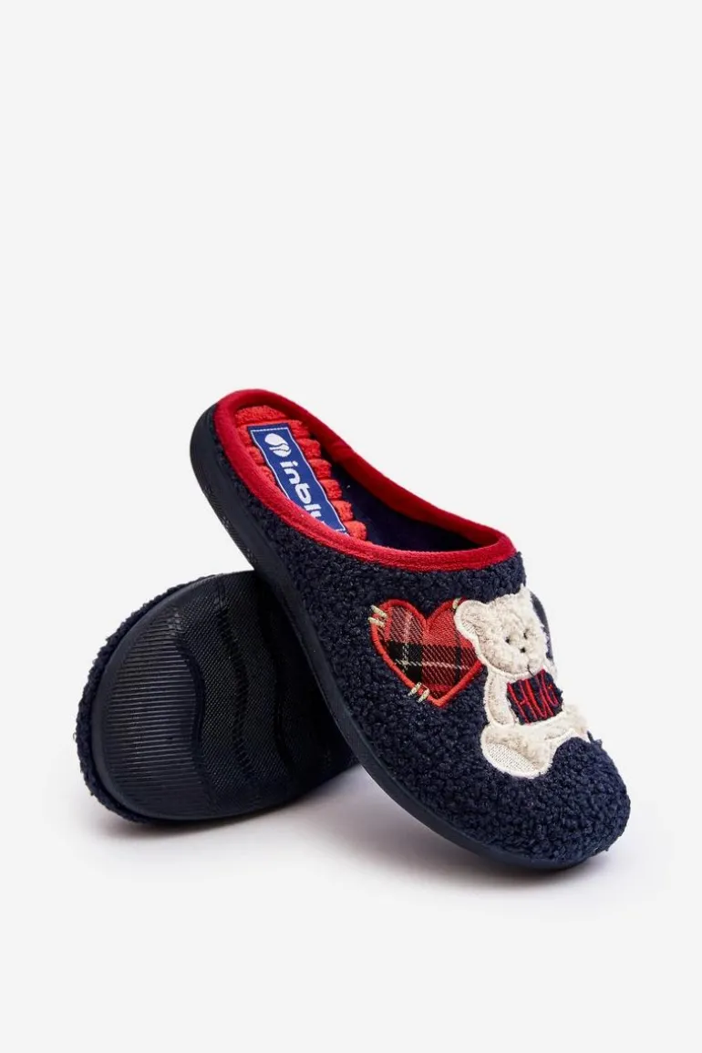 Damskie Domowe Klapki Kapcie Z Misiem Inblu EC000095 Granatowe