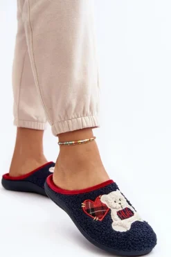 Damskie Domowe Klapki Kapcie Z Misiem Inblu EC000095 Granatowe