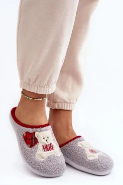 Damskie Domowe Klapki Kapcie Z Misiem Inblu EC000095 Szare