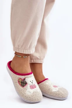 Damskie Domowe Klapki Kapcie Z Misiem Inblu EC000095 Beżowe