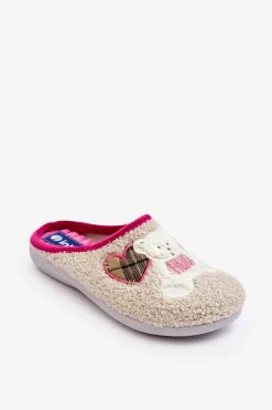 Damskie Domowe Klapki Kapcie Z Misiem Inblu EC000095 Beżowe