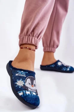 Damskie Domowe Klapki Papcie Pingwiny Inblu EC-81-004 Granatowe