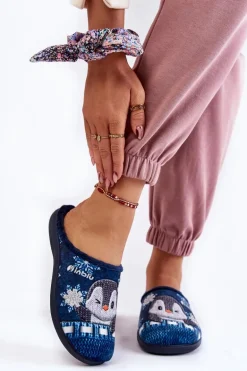 Damskie Domowe Klapki Papcie Pingwiny Inblu EC-81-004 Granatowe