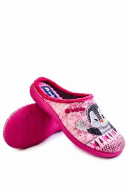 Damskie Domowe Klapki Papcie Pingwiny Inblu EC-81-023 Różowe