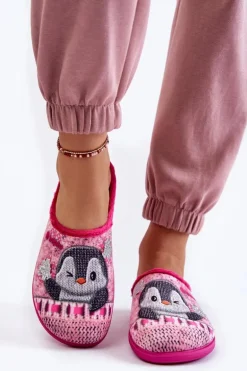 Damskie Domowe Klapki Papcie Pingwiny Inblu EC-81-023 Różowe