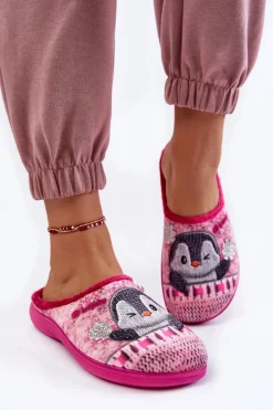 Damskie Domowe Klapki Papcie Pingwiny Inblu EC-81-023 Różowe