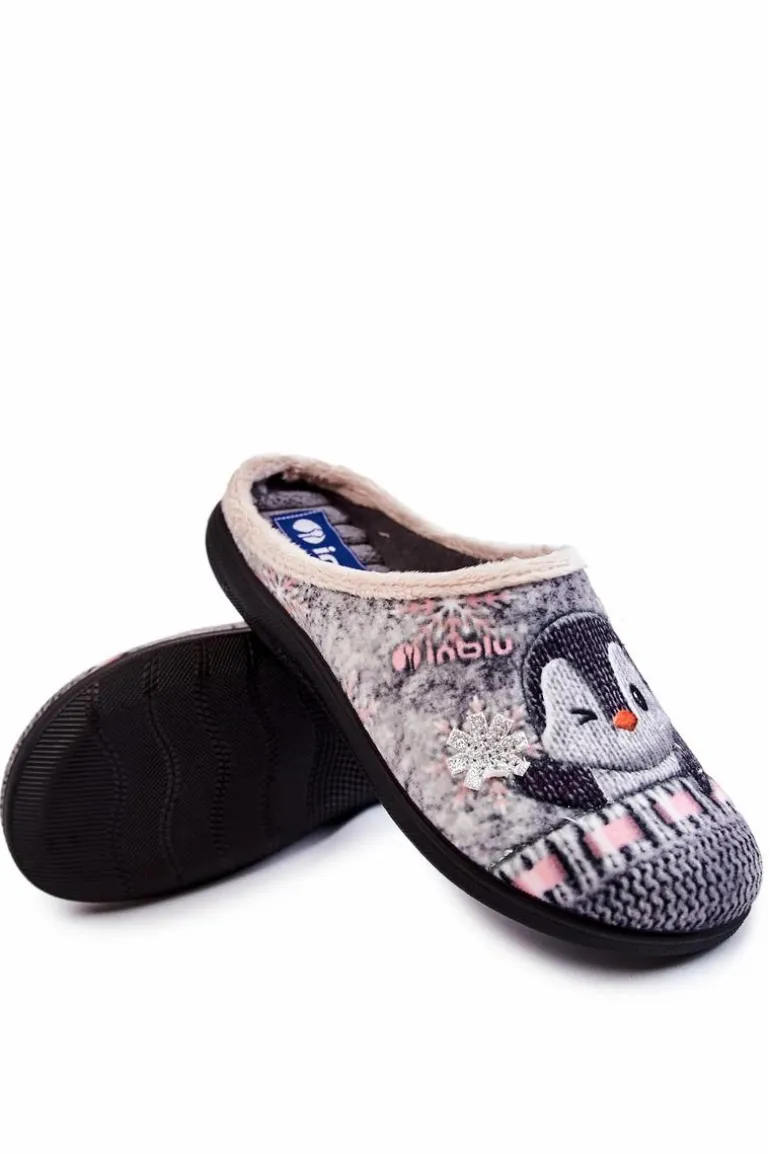 Damskie Domowe Klapki Papcie Pingwiny Inblu EC-81-025 Szare