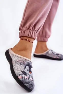 Damskie Domowe Klapki Papcie Pingwiny Inblu EC-81-025 Szare