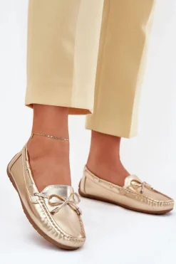 Damskie Eko Skórzane Mokasyny Złote Si Passione