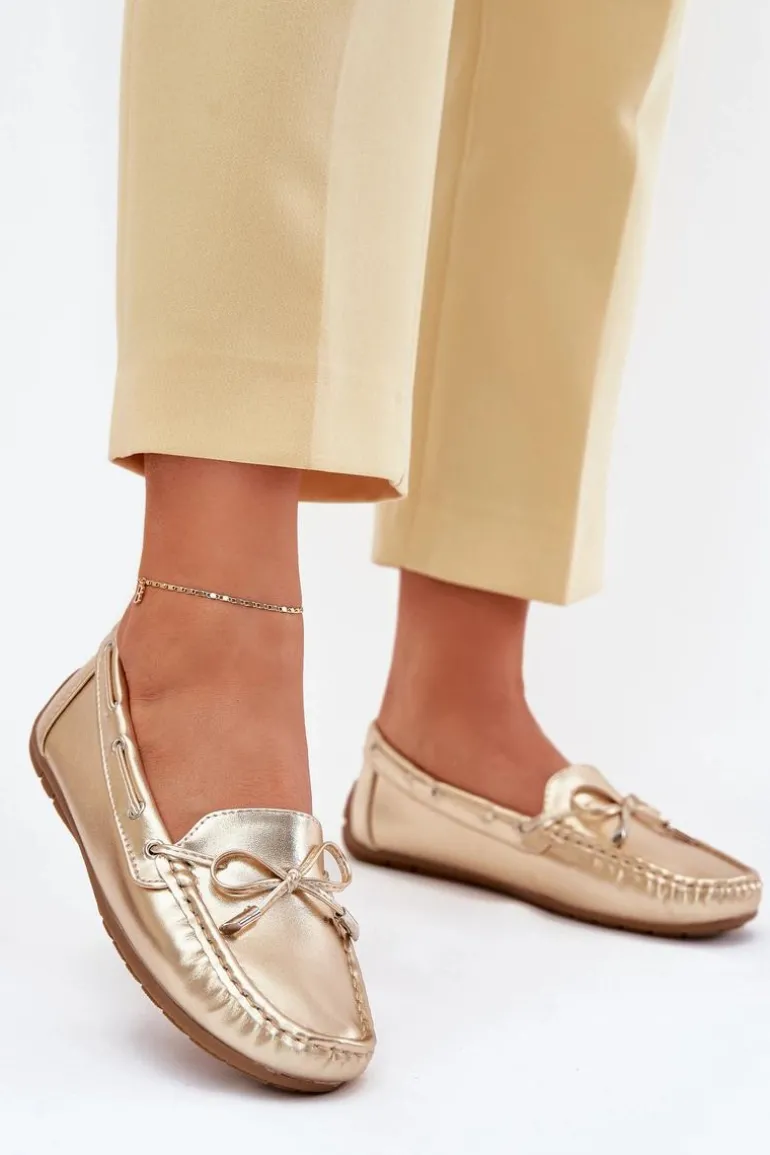 Damskie Eko Skórzane Mokasyny Złote Si Passione