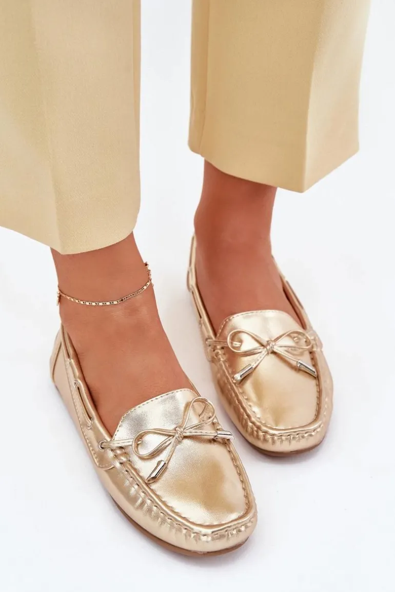 Damskie Eko Skórzane Mokasyny Złote Si Passione