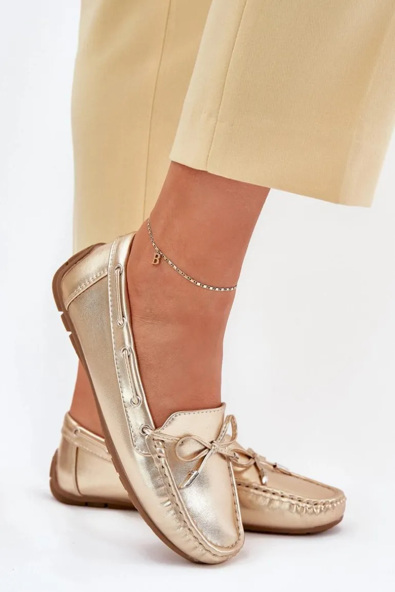 Damskie Eko Skórzane Mokasyny Złote Si Passione