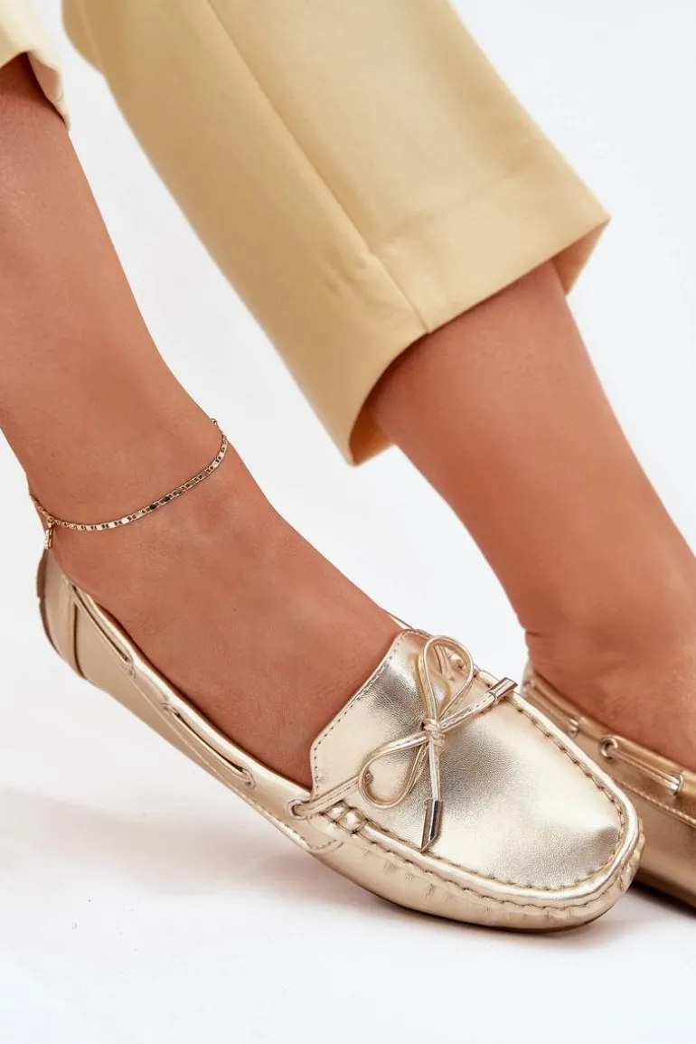 Damskie Eko Skórzane Mokasyny Złote Si Passione