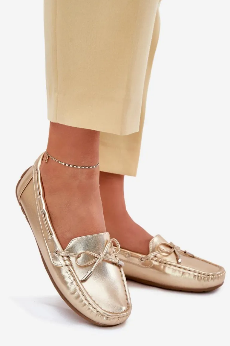 Damskie Eko Skórzane Mokasyny Złote Si Passione