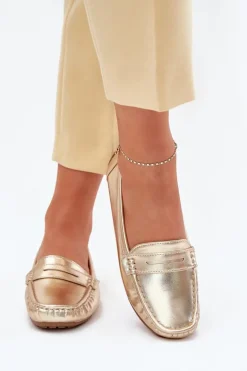 Damskie Eko Skórzane Mokasyny Złote Lenvie