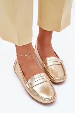 Damskie Eko Skórzane Mokasyny Złote Lenvie