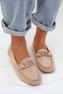 Damskie Eko Zamszowe Mokasyny Z Ozdobą Beżowe Seathra