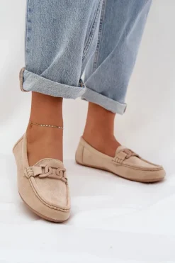 Damskie Eko Zamszowe Mokasyny Z Ozdobą Beżowe Seathra