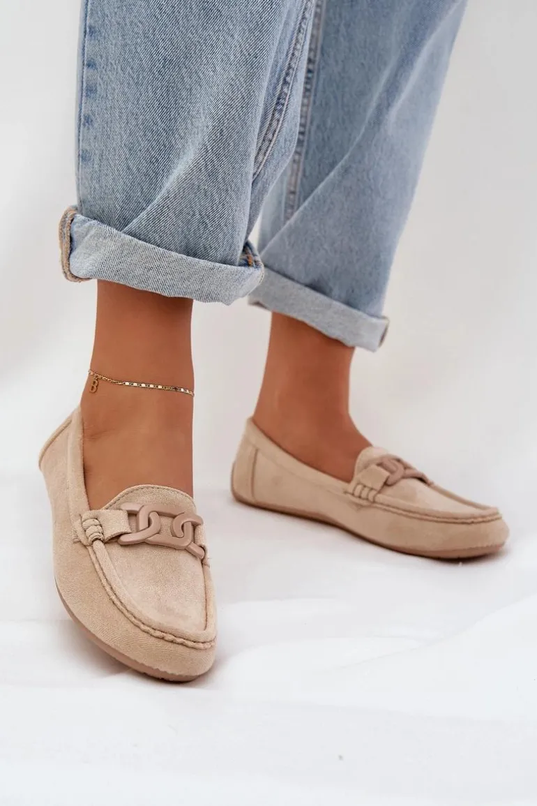 Damskie Eko Zamszowe Mokasyny Z Ozdobą Beżowe Seathra