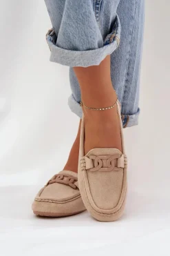 Damskie Eko Zamszowe Mokasyny Z Ozdobą Beżowe Seathra