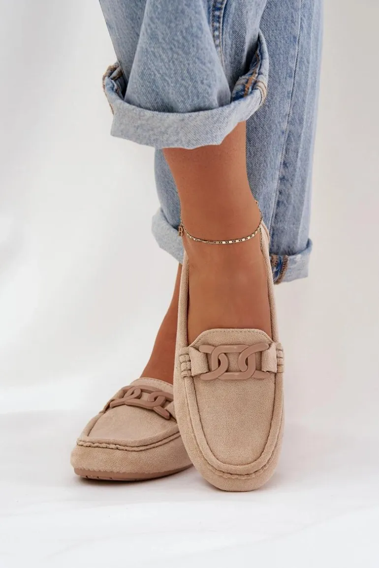 Damskie Eko Zamszowe Mokasyny Z Ozdobą Beżowe Seathra