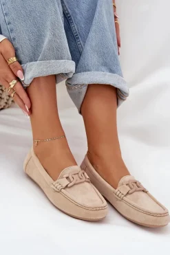 Damskie Eko Zamszowe Mokasyny Z Ozdobą Beżowe Seathra
