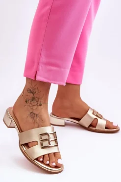 Damskie Eleganckie Klapki Z Ozdobą Złote Atlantis