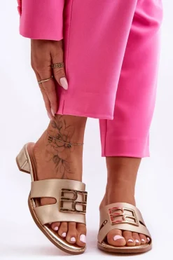 Damskie Eleganckie Klapki Z Ozdobą Złote Atlantis