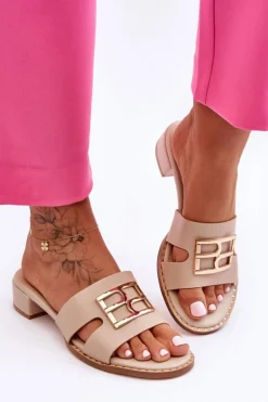 Damskie Eleganckie Klapki Z Ozdobą Beżowe Atlantis