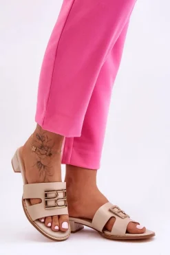 Damskie Eleganckie Klapki Z Ozdobą Beżowe Atlantis