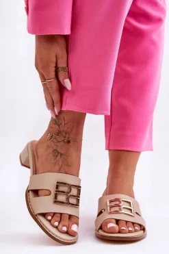 Damskie Eleganckie Klapki Z Ozdobą Beżowe Atlantis