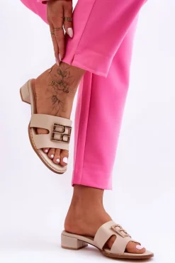 Damskie Eleganckie Klapki Z Ozdobą Beżowe Atlantis