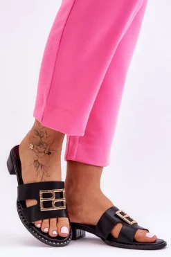 Damskie Eleganckie Klapki Z Ozdobą Czarne Atlantis