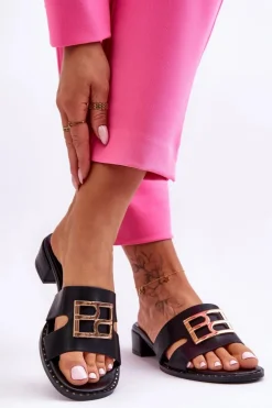 Damskie Eleganckie Klapki Z Ozdobą Czarne Atlantis