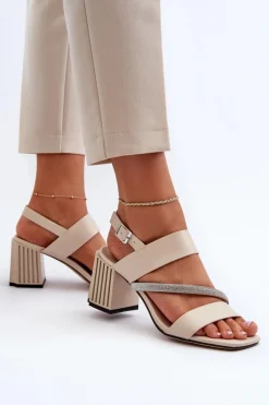 Damskie Eleganckie Sandały Na Słupku Beżowe D&A MR38-549
