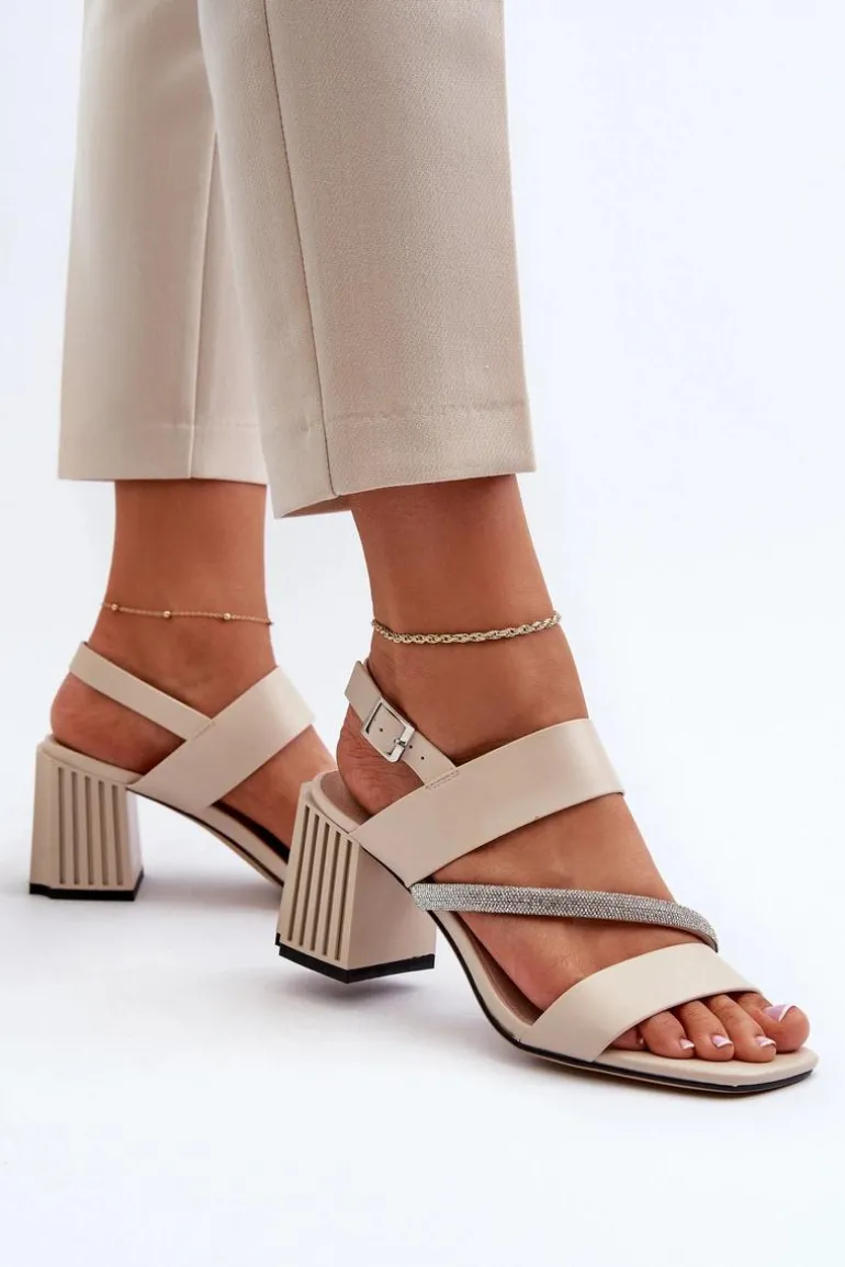 Damskie Eleganckie Sandały Na Słupku Beżowe D&A MR38-549