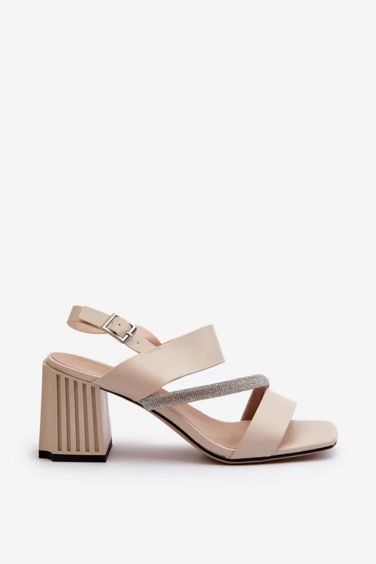 Damskie Eleganckie Sandały Na Słupku Beżowe D&A MR38-549