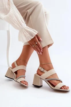 Damskie Eleganckie Sandały Na Słupku Beżowe D&A MR38-549
