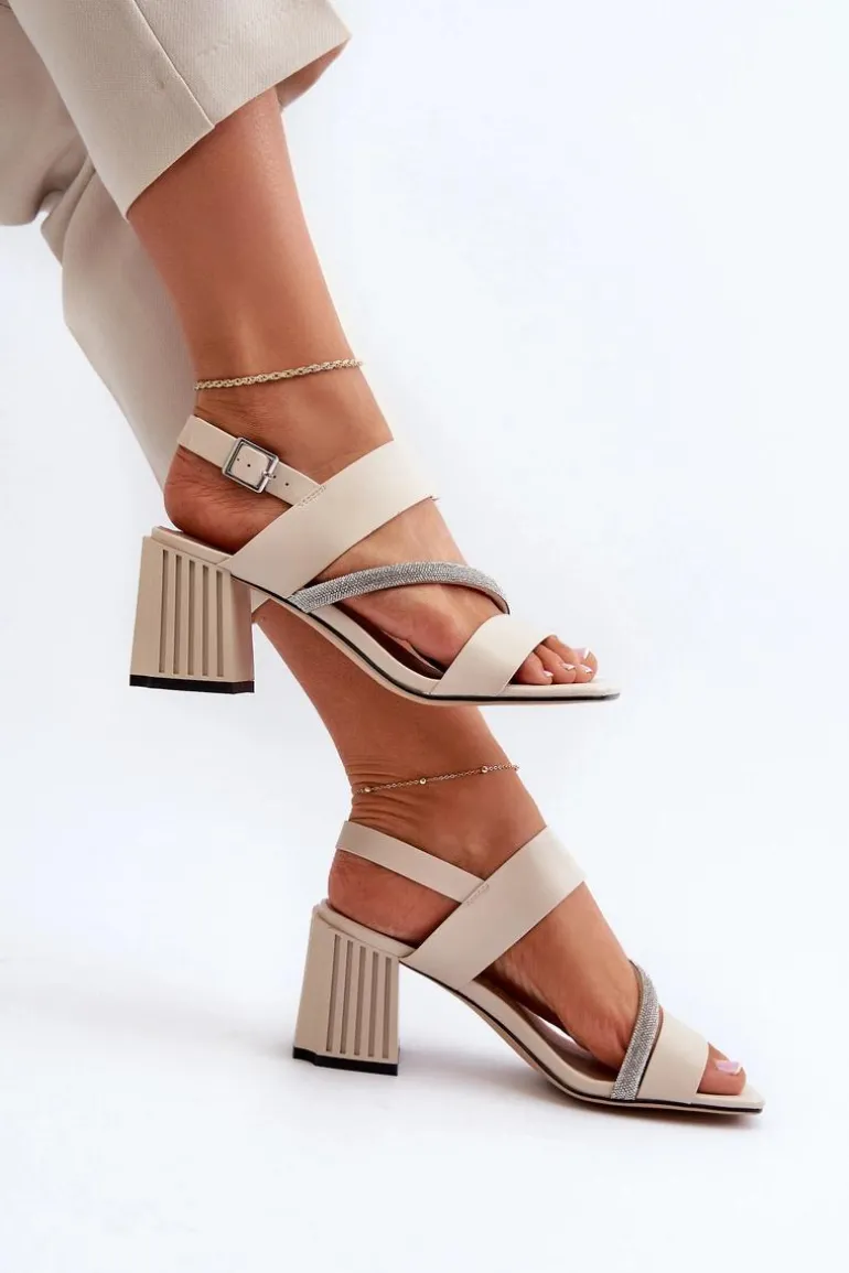 Damskie Eleganckie Sandały Na Słupku Beżowe D&A MR38-549