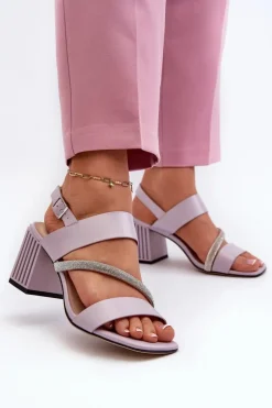 Damskie Eleganckie Sandały Na Słupku Fioletowe D&A MR38-549