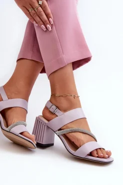 Damskie Eleganckie Sandały Na Słupku Fioletowe D&A MR38-549